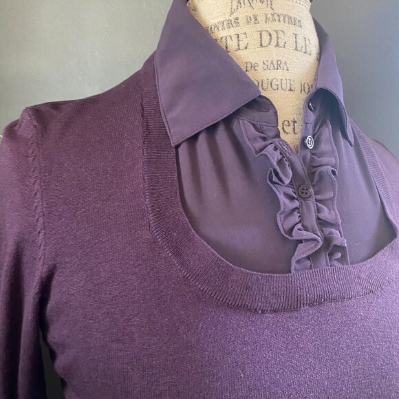 Worthington Women purple knit sweater with attached ruffled blouse insert - Picture 5 of 5